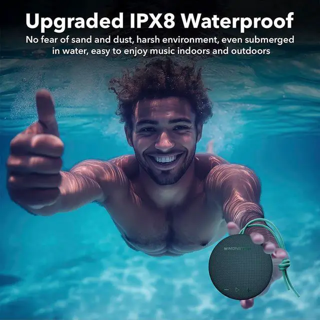 Alt view image 3 of 7 - Monster Bluetooth Speaker, IPX8 Shower Speaker Waterproof, Bluetooth 5.4 with Loud HD Sound and Robust Bass, Extra Long Playtime Punchy, for Home, Beaches Portable Wireless Outdoor Speakers