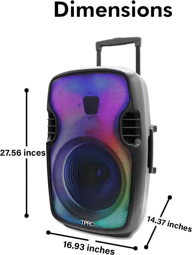 Alt view image 7 of 7 - 2000 Watts Portable Bluetooth Speaker Rechargeable 15 Inch Two Way Loudspeaker with SD USB 1/4'' Microphone Inputs, LED Visual Effects Glow Wall