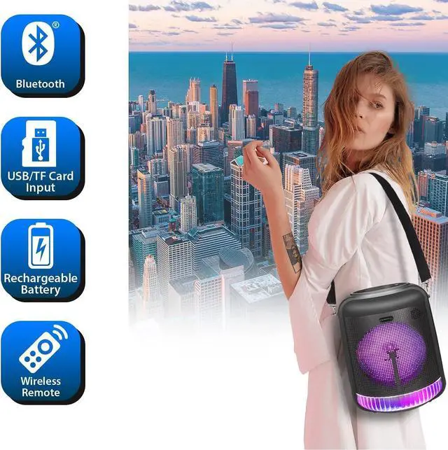 Alt view image 2 of 7 - Technical Pro LIT8 Portable 8" Bluetooth LED Party Speaker w/Strap+Wireless Link