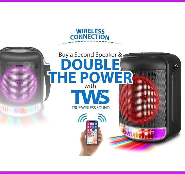 Alt view image 4 of 7 - Technical Pro LIT8 Portable 8" Bluetooth LED Party Speaker w/Strap+Wireless Link