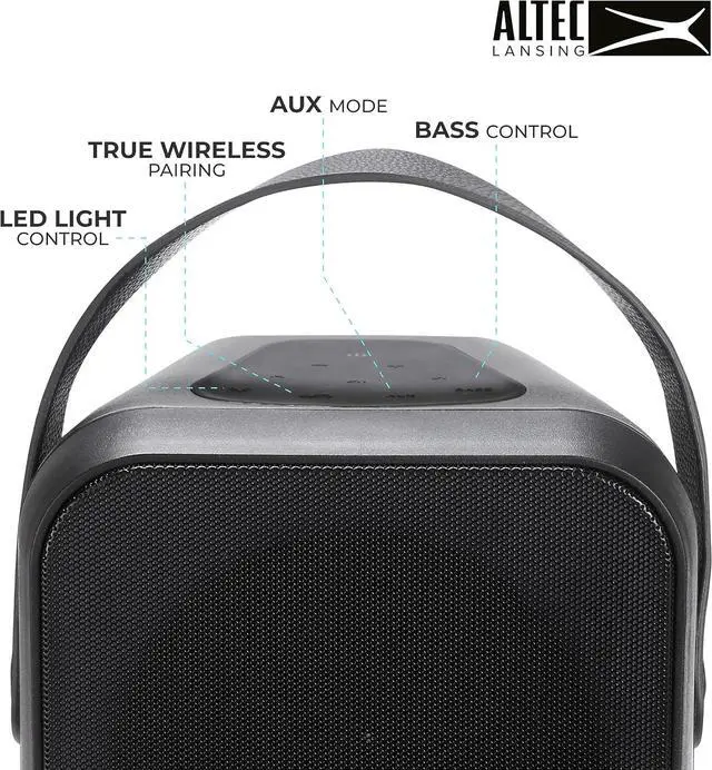 Alt view image 2 of 7 - Altec Lansing Shockwave Wireless Speaker 60W Bluetooth speakerwith a Long Lasting 6 Hour Battery, Multi LED Party Modes, Multiple bass Boost Modes, Party Sync