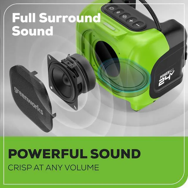 Alt view image 4 of 7 - Greenworks 24V Bluetooth Compact Speaker, AC/DC Wireless Portable Worksite Speaker, Tool Only
