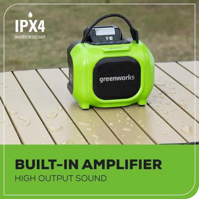 Alt view image 5 of 7 - Greenworks 24V Bluetooth Compact Speaker, AC/DC Wireless Portable Worksite Speaker, Tool Only