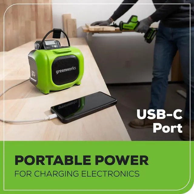 Alt view image 6 of 7 - Greenworks 24V Bluetooth Compact Speaker, AC/DC Wireless Portable Worksite Speaker, Tool Only