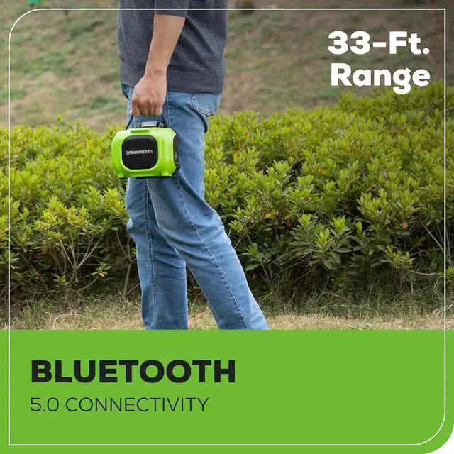 Alt view image 7 of 7 - Greenworks 24V Bluetooth Compact Speaker, AC/DC Wireless Portable Worksite Speaker, Tool Only