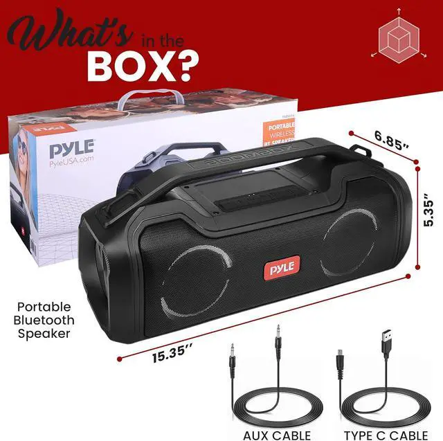Alt view image 7 of 7 - Pyle Wireless Portable Bluetooth Boombox Speaker - 40W 2Ch Waterproof Rechargeable Speaker Loud Stereo System w/Google Assistant/Siri Voice Control, TWS Function, Micro SD, RGB Lights