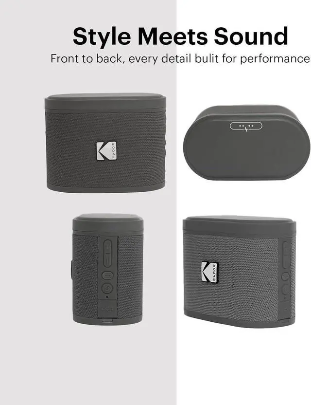 Alt view image 2 of 7 - KODAK SOUNDBRIX Bluetooth Speaker Portable Waterproof Magnetic Wireless Stackable Stereo Pairing 5H Playtime 5W RMS Sound Home Travel Party Beach Electronics for Outdoors Gray Speakers for Computers