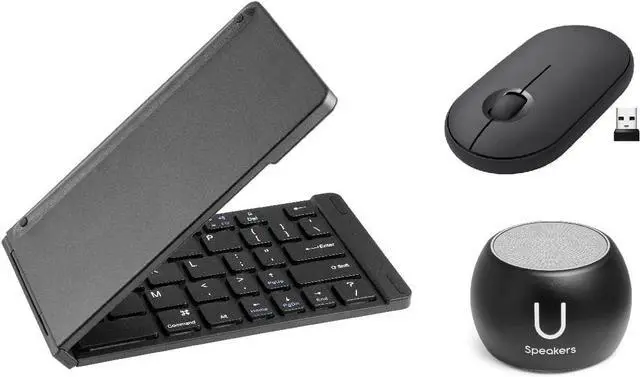 Main image of U Speakers Boost Water-Resistant Portable Bluetooth Speaker with Selfie Remote Control, Bass, & Mic Travel Home Office Modern Bundle with Mini Folding Wireless-Keyboard & Pebble Mouse
