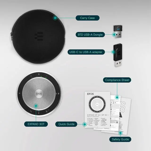 Alt view image 5 of 7 - EPOS Expand SP 30T (1000225) Portable Bluetooth Speakerphone - Instant Conferencing Anywhere - Sound-Enhanced - PC, Mobile Phone & Softphone Connection