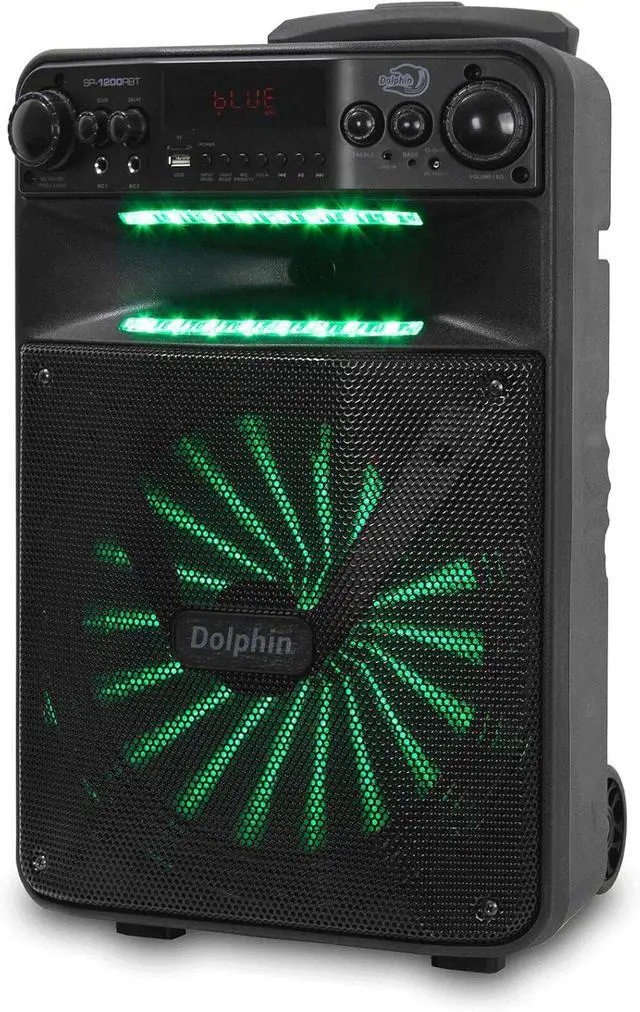 Alt view image 4 of 5 - Dolphin SP-1200RBT Portable Party Bluetooh Speaker w/Remote Control and Sound Activated LED Light Show, 12", Long Lasting Battery