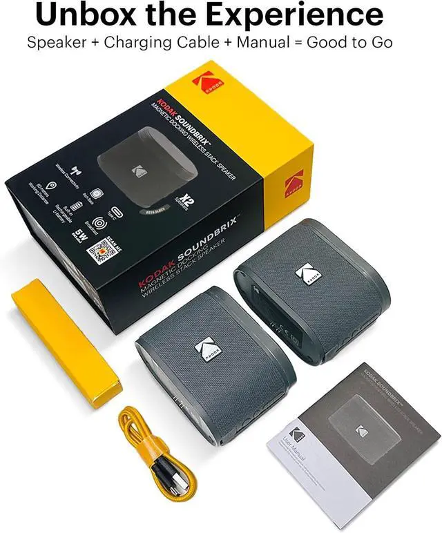 Alt view image 4 of 7 - KODAK SOUNDBRIX Bluetooth Speaker Portable Waterproof Magnetic Wireless Stackable Stereo Pairing 5H Playtime 5W RMS Sound Home Travel Party Beach Electronics for Outdoors Gray Speakers for Computers