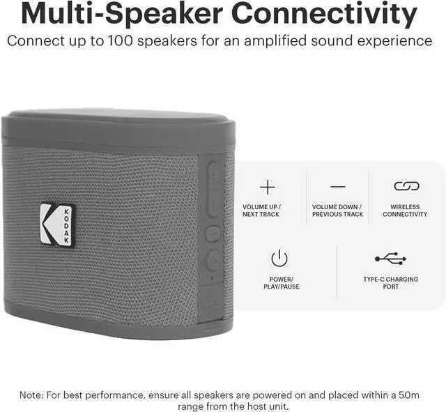 Alt view image 6 of 7 - KODAK SOUNDBRIX Bluetooth Speaker Portable Waterproof Magnetic Wireless Stackable Stereo Pairing 5H Playtime 5W RMS Sound Home Travel Party Beach Electronics for Outdoors Gray Speakers for Computers
