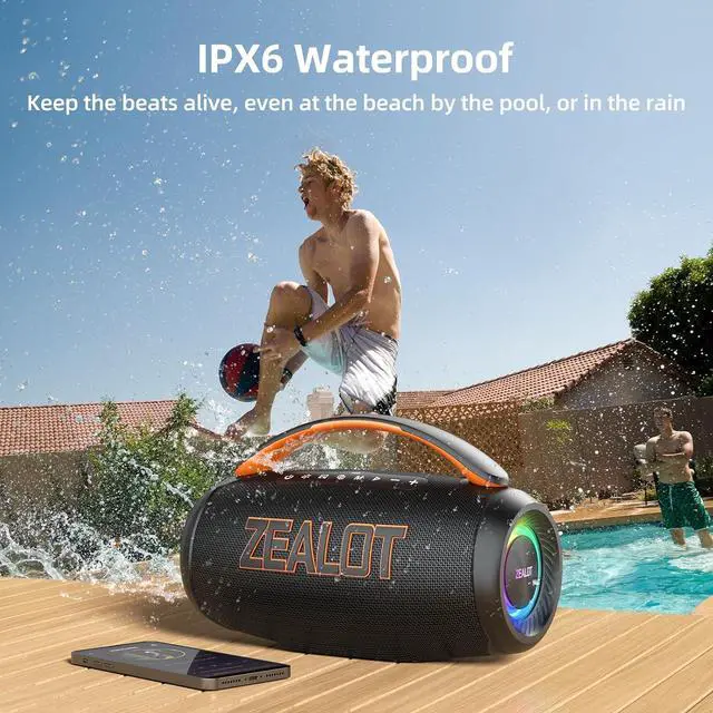 Alt view image 3 of 6 - ZEALOT Portable Bluetooth Speaker, 80W Peak Waterproof Loud Booming Sound Speakers, Dual Pairing, XBass, 20H Playtime, Outdoor Speaker with Handle for Camping, Beach, Party, Backyard(Black)