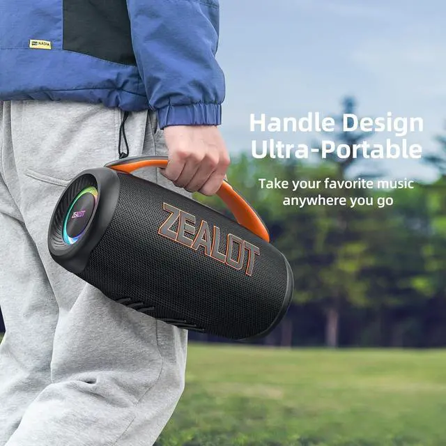 Alt view image 6 of 6 - ZEALOT Portable Bluetooth Speaker, 80W Peak Waterproof Loud Booming Sound Speakers, Dual Pairing, XBass, 20H Playtime, Outdoor Speaker with Handle for Camping, Beach, Party, Backyard(Black)