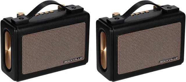 Main image of Rockville Bundle: (2) GlideTone Vintage Style Portable & Home Bluetooth Speakers, 25W Stereo Sound, TWS Pairing, USB/TF Playback, AUX Input, Black & Gold (2 Items)