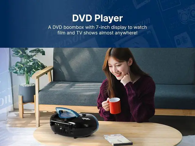 Alt view image 4 of 7 - Emerson EDL-2870H Bluetooth DVD Boombox with AM/FM Radio & Digital TV, Portable Multimedia Player with 7" LCD Screen, HDMI, Bluetooth, USB/SD Playback, Twin Speakers, Black