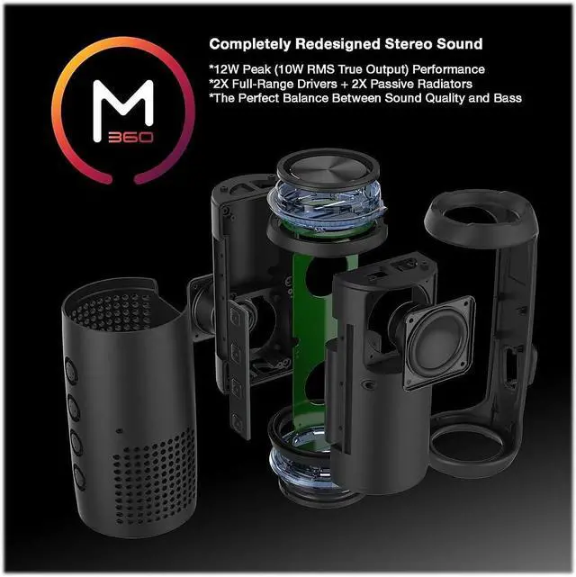 Alt view image 4 of 6 - Morpheus 360 BT7750BLK Sound Ring II Portable Bluetooth Speaker - 25W Stereo - Loud 360 Degree HD Surround Sound w/Bass - 20H Battery - Portable Speakers w/Bluetooth - Dual Pairing