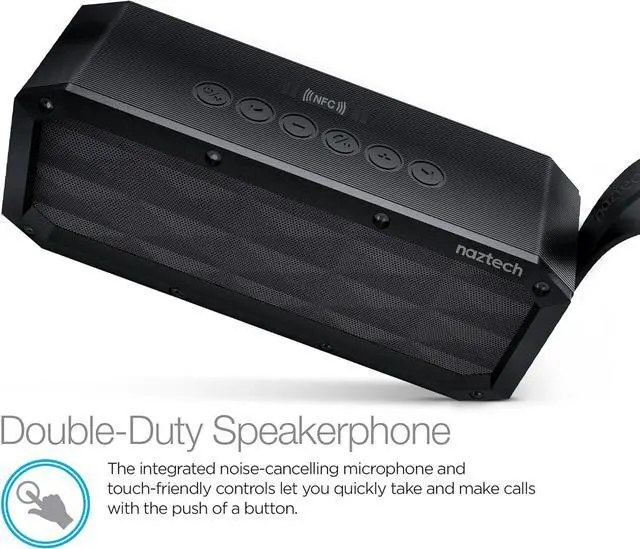 Alt view image 3 of 7 - Wireless Bluetooth Speaker, Naztech Portable Indoor/Outdoor IPX6 Waterproof Speaker with Built in Mic & Speakerphone, Loud Stereo Sound, Up to 16hr Playtime for Bluetooth Enabled Devices [Black] 13896