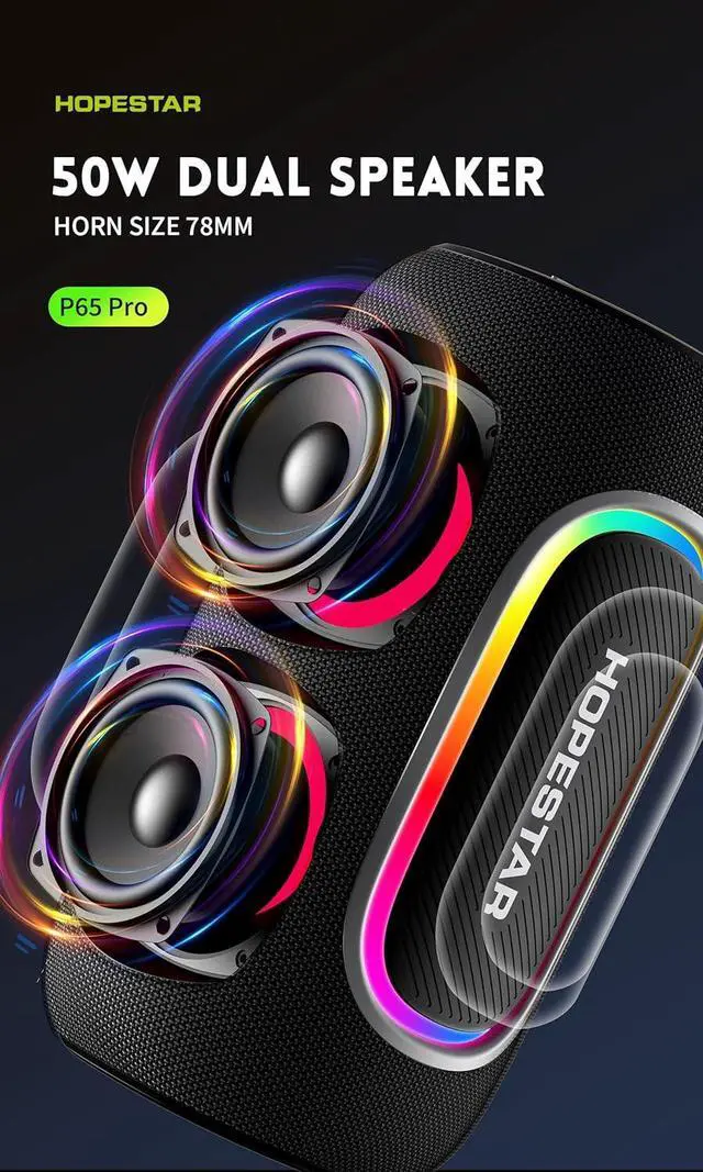 Alt view image 4 of 7 - WorryFree Gadgets Portable Wireless Bluetooth Speaker, 50W, IPX6 Waterproof, True Wireless Stereo, 9 Light Modes Hopestar Series (Blue)