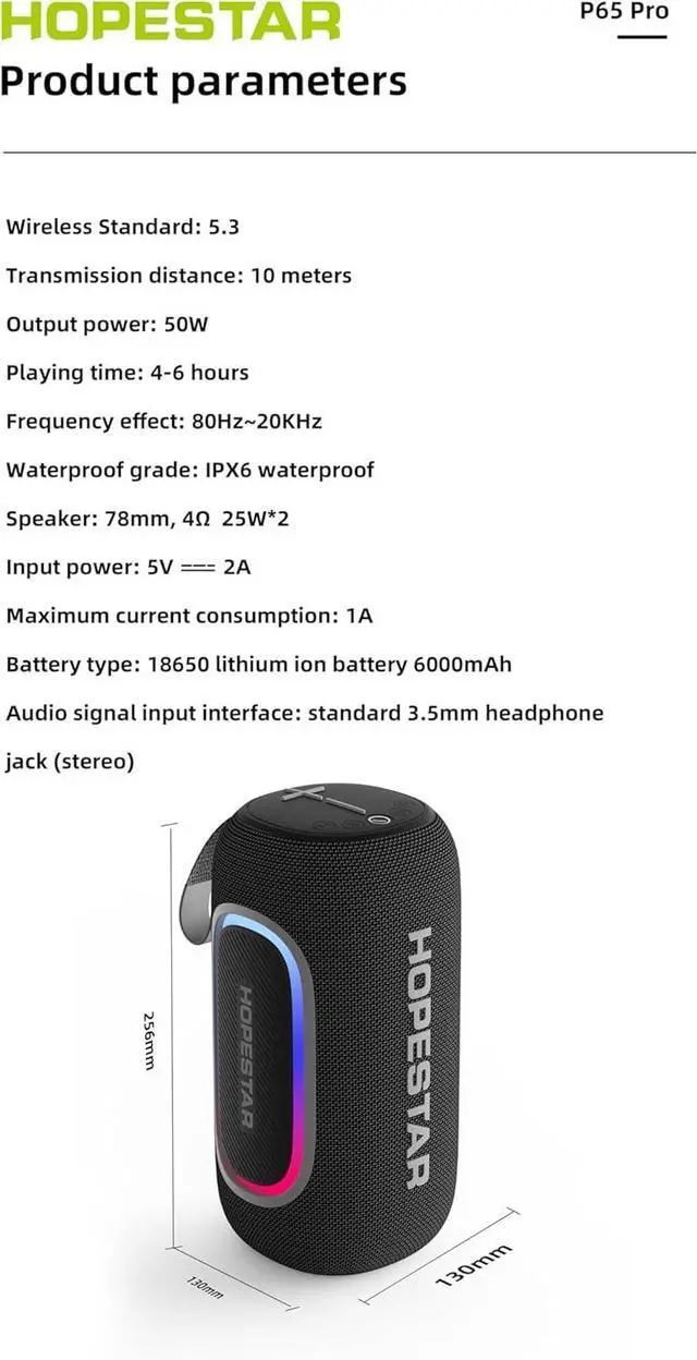 Alt view image 5 of 7 - WorryFree Gadgets Portable Wireless Bluetooth Speaker, 50W, IPX6 Waterproof, True Wireless Stereo, 9 Light Modes Hopestar Series (Blue)