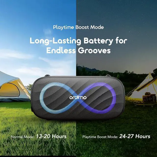 Alt view image 4 of 7 - Oraimo SpaceBox Pro Portable Bluetooth Speaker, Wireless Speakers with Light Effect, Loud Sound, Heavy Bass, Built-in Mics, Support TF Card, AUX-in, Powerful Speaker for Party, Home, Outdoor, Grey