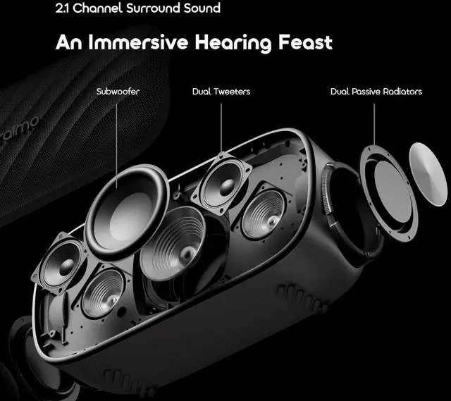 Alt view image 3 of 7 - Oraimo SpaceBox Pro Portable Bluetooth Speaker, Wireless Speakers with Light Effect, Loud Sound, Heavy Bass, Built-in Mics, Support TF Card, AUX-in, Powerful Speaker for Party, Home, Outdoor, Grey