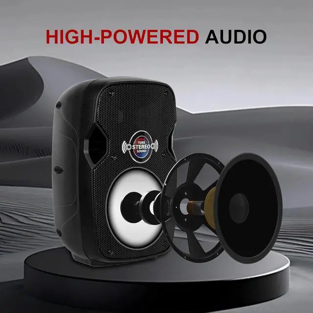 Alt view image 3 of 6 - PRORECK 10-Inch Stereo Speakers, 850W Peak Power Bluetooth PA Speaker, with Wired Microphone, Speaker Stands & Remote  Portable DJ Speaker for Parties, Events, Karaoke, Outdoor Use