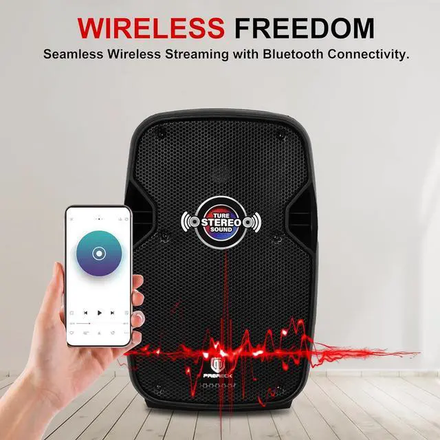 Alt view image 5 of 6 - PRORECK 10-Inch Stereo Speakers, 850W Peak Power Bluetooth PA Speaker, with Wired Microphone, Speaker Stands & Remote  Portable DJ Speaker for Parties, Events, Karaoke, Outdoor Use