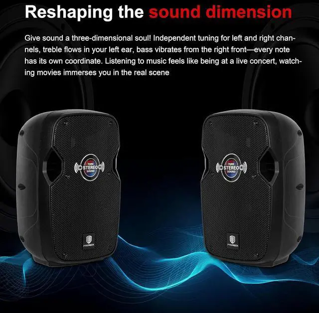 Alt view image 7 of 7 - PRORECK 8-Inch Stereo Speakers, 650W Peak Power Bluetooth PA Speaker, with Wired Microphone, Speaker Stands & Remote  Portable DJ Speaker for Parties, Events, Karaoke