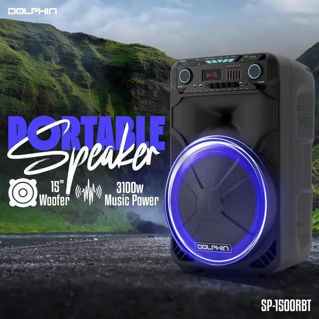 Alt view image 2 of 7 - Dolphin BoxParty 1500: High Power 15" Woofer w/Loud & DEEP BASS | Portable Party Bluetooth Speaker with Sound Activated Lights