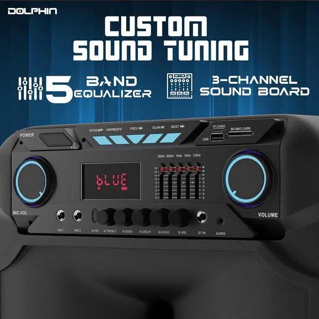 Alt view image 4 of 7 - Dolphin BoxParty 1500: High Power 15" Woofer w/Loud & DEEP BASS | Portable Party Bluetooth Speaker with Sound Activated Lights