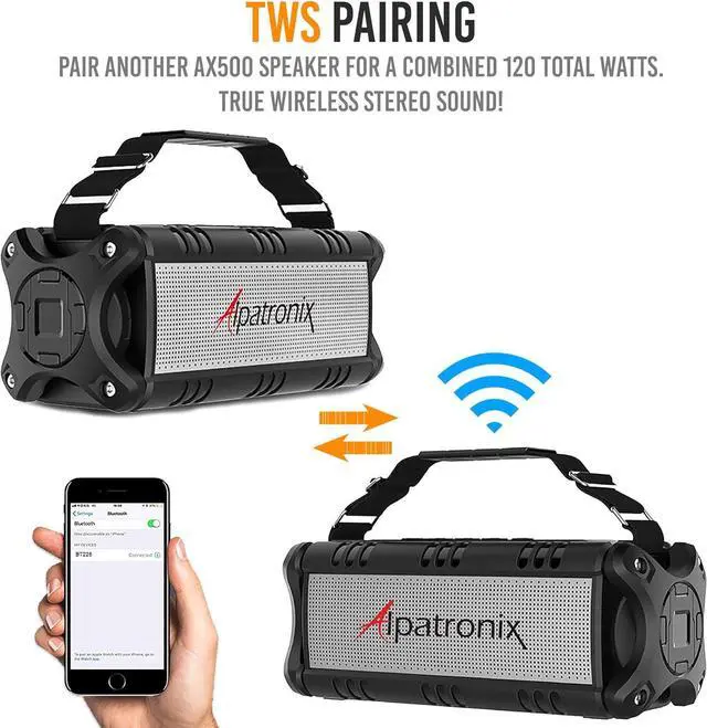 Alt view image 5 of 6 - Alpatronix Speaker 60W(80W Max), IPX6 Waterproof, Portable Wireless, 8000mAh Power Bank, Handsfree, Shockproof, TWS, DSP, Stereo, Subwoofer, TF Card, NFC, AX500, Indoor&Outdoor Black