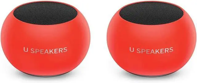 Main image of U Speakers Mini Bluetooth Computer Speaker 2-Pack Bundle with Matching Speaker, Built-in Mic & Selfie Remote Control, for Workspace, Desktop, Laptop, Mobile, Tablet, PC - Glow Neon Coral