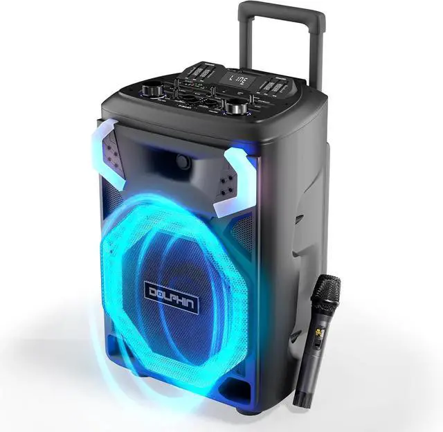 Alt view image 7 of 7 - Dolphin SP-3112RBT High Powered Portable Bluetooth Speaker  12-Inch Woofer, TWS, X-BASS, UHF Microphone, Dynamic LED Lights, Long Lasting Battery