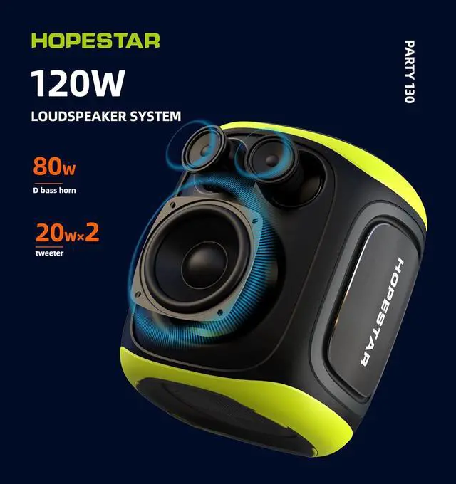 Alt view image 3 of 7 - 120W Wireless Portable Bluetooth Party Speaker with Two Microphones, Stero Audio, TWS Connection, AUX/TF Card Karaoke Machine (Black)
