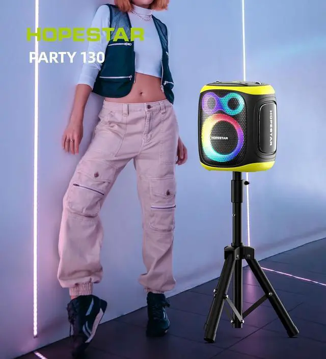 Alt view image 4 of 7 - 120W Wireless Portable Bluetooth Party Speaker with Two Microphones, Stero Audio, TWS Connection, AUX/TF Card Karaoke Machine (Black)