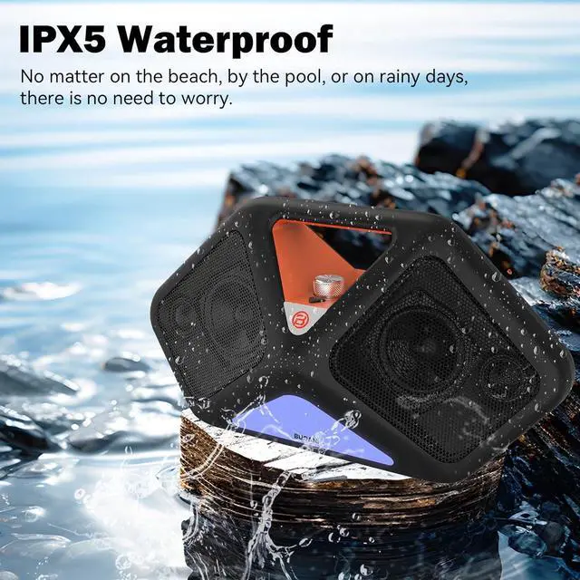 Alt view image 3 of 7 - BUGANI Portable Speaker,5.4 Bluetooth Speaker Wireless, IPX5 Waterproof, 120W Loud Sound with Deep Bass,6.5H Playtime LED Lights Outdoor Speakers Bluetooth Waterproof Patio, Beach Shower, Party