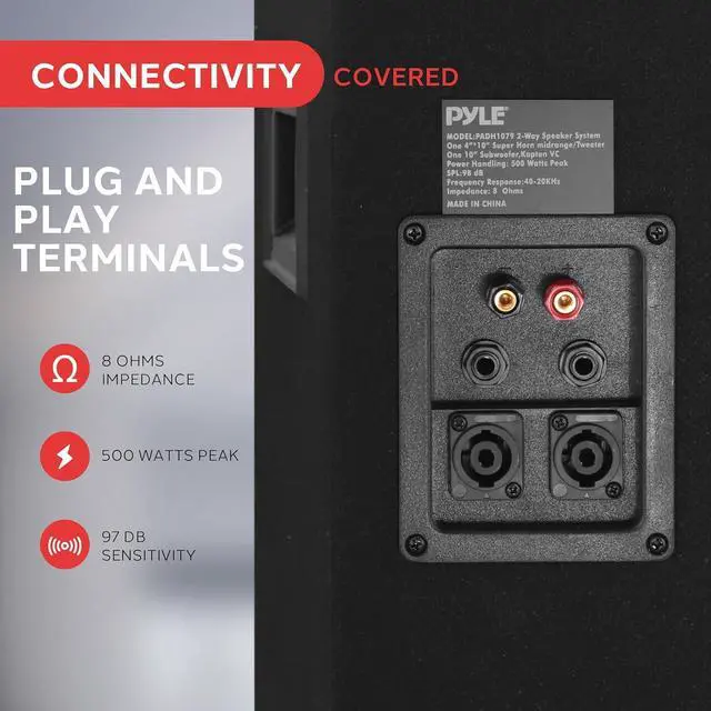 Alt view image 5 of 7 - PylePro Passive Cabinet PA Speaker Durable 500 Watt Portable Outdoor Sound System w/ 10" Woofer, 1.5" Kapton VC, 4" x 10" Super Horn for Mids and Highs, Black, One Size (PADH1079)
