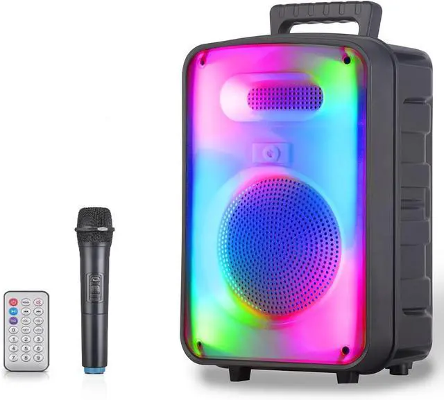 Main image of Technical Pro 600 Watts Rechargeable 8 Inch Two Way Bluetooth Loudspeaker with LED Glow Wall, FM Radio, USB, TWS Stereo Sound, Carry Handles, Wireless Mic, and Remote Included