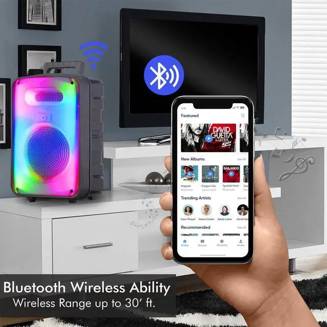 Alt view image 4 of 7 - Technical Pro 600 Watts Rechargeable 8 Inch Two Way Bluetooth Loudspeaker with LED Glow Wall, FM Radio, USB, TWS Stereo Sound, Carry Handles, Wireless Mic, and Remote Included