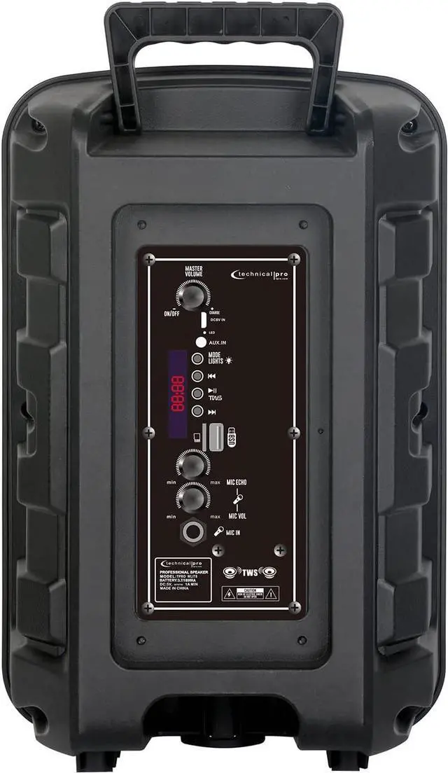 Alt view image 5 of 7 - Technical Pro 600 Watts Rechargeable 8 Inch Two Way Bluetooth Loudspeaker with LED Glow Wall, FM Radio, USB, TWS Stereo Sound, Carry Handles, Wireless Mic, and Remote Included