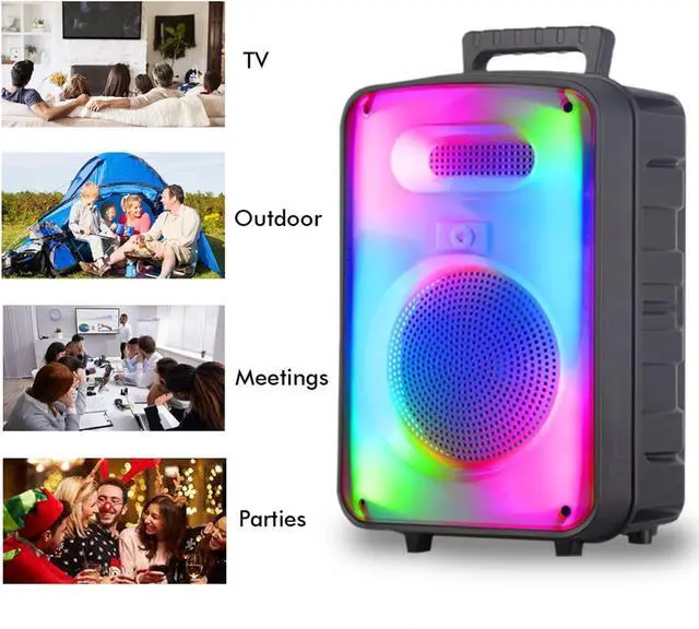Alt view image 6 of 7 - Technical Pro 600 Watts Rechargeable 8 Inch Two Way Bluetooth Loudspeaker with LED Glow Wall, FM Radio, USB, TWS Stereo Sound, Carry Handles, Wireless Mic, and Remote Included