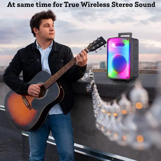 Alt view image 7 of 7 - Technical Pro 600 Watts Rechargeable 8 Inch Two Way Bluetooth Loudspeaker with LED Glow Wall, FM Radio, USB, TWS Stereo Sound, Carry Handles, Wireless Mic, and Remote Included