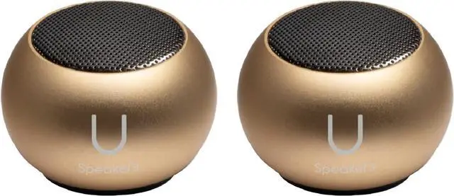 Main image of U Speakers Mini Bluetooth Computer Speaker 2-Pack Bundle with Matching Speaker, Built-in Mic & Selfie Remote Control, for Workspace, Desktop, Laptop, Mobile, Tablet, PC - Gold