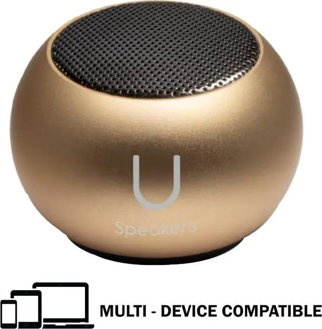 Alt view image 2 of 6 - U Speakers Mini Bluetooth Computer Speaker 2-Pack Bundle with Matching Speaker, Built-in Mic & Selfie Remote Control, for Workspace, Desktop, Laptop, Mobile, Tablet, PC - Gold