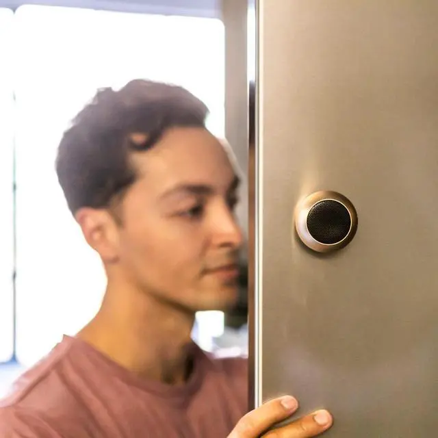 Alt view image 4 of 6 - U Speakers Mini Bluetooth Computer Speaker 2-Pack Bundle with Matching Speaker, Built-in Mic & Selfie Remote Control, for Workspace, Desktop, Laptop, Mobile, Tablet, PC - Gold