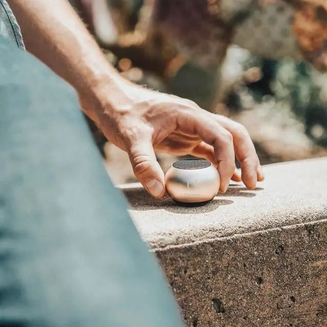 Alt view image 5 of 6 - U Speakers Mini Bluetooth Computer Speaker 2-Pack Bundle with Matching Speaker, Built-in Mic & Selfie Remote Control, for Workspace, Desktop, Laptop, Mobile, Tablet, PC - Gold