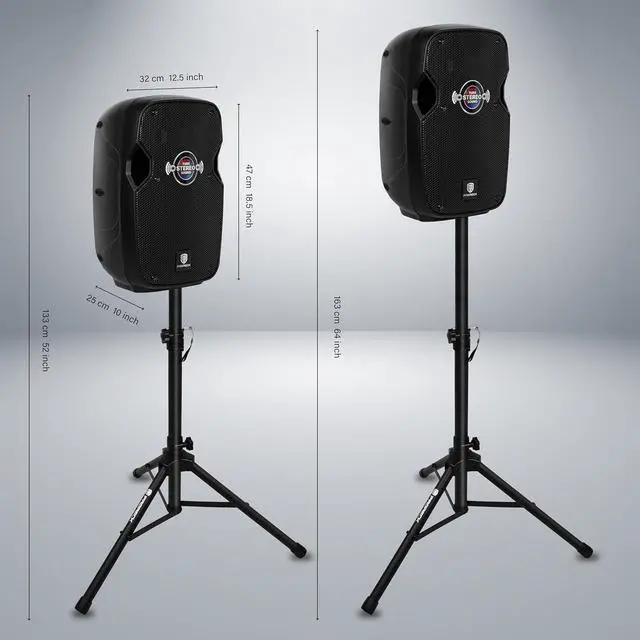 Alt view image 4 of 6 - PRORECK 10-Inch Stereo Speakers, 850W Peak Power Bluetooth PA Speaker, with Wired Microphone, Speaker Stands & Remote  Portable DJ Speaker for Parties, Events, Karaoke, Outdoor Use