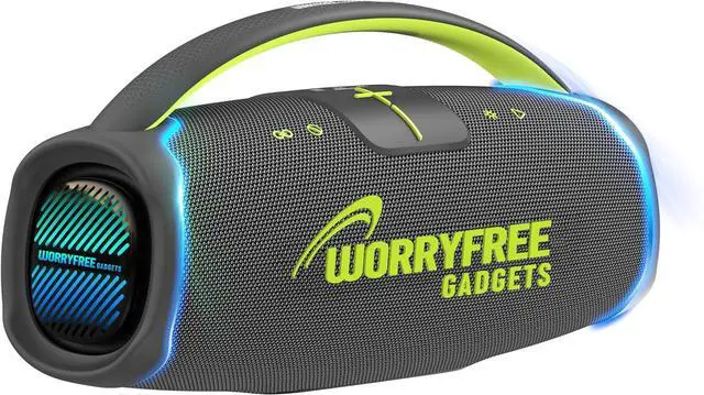 Alt view image 2 of 3 - WorryFree Gadgets 300W Wireless Bluetooth Speaker with Deep Bass, TWS, Microphone, 24-Hour Playtime, IPX6 Splashproof, Portable with Handle (Gray)