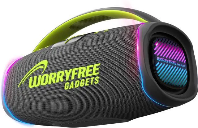 Alt view image 3 of 3 - WorryFree Gadgets 300W Wireless Bluetooth Speaker with Deep Bass, TWS, Microphone, 24-Hour Playtime, IPX6 Splashproof, Portable with Handle (Gray)